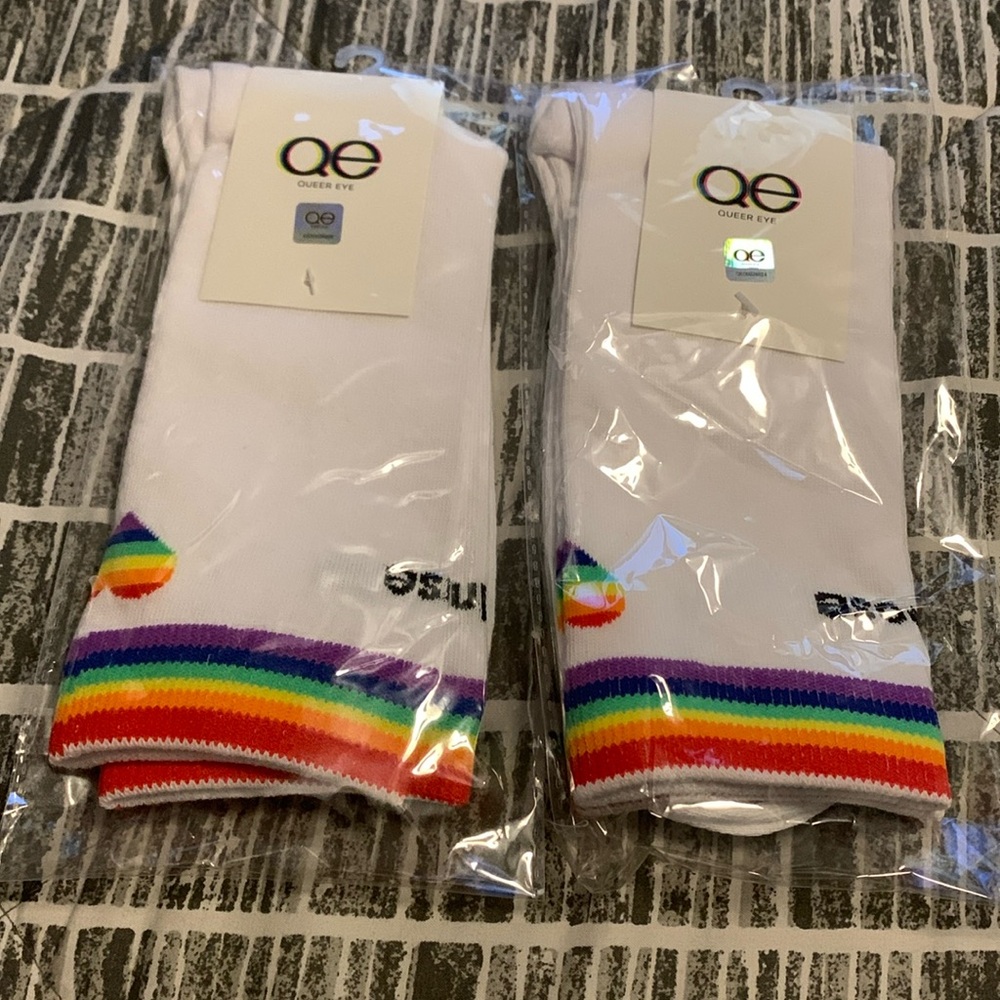 2 pair Rainbow Pride Socks the Official Queer Eye Collection *Choose Kindness*